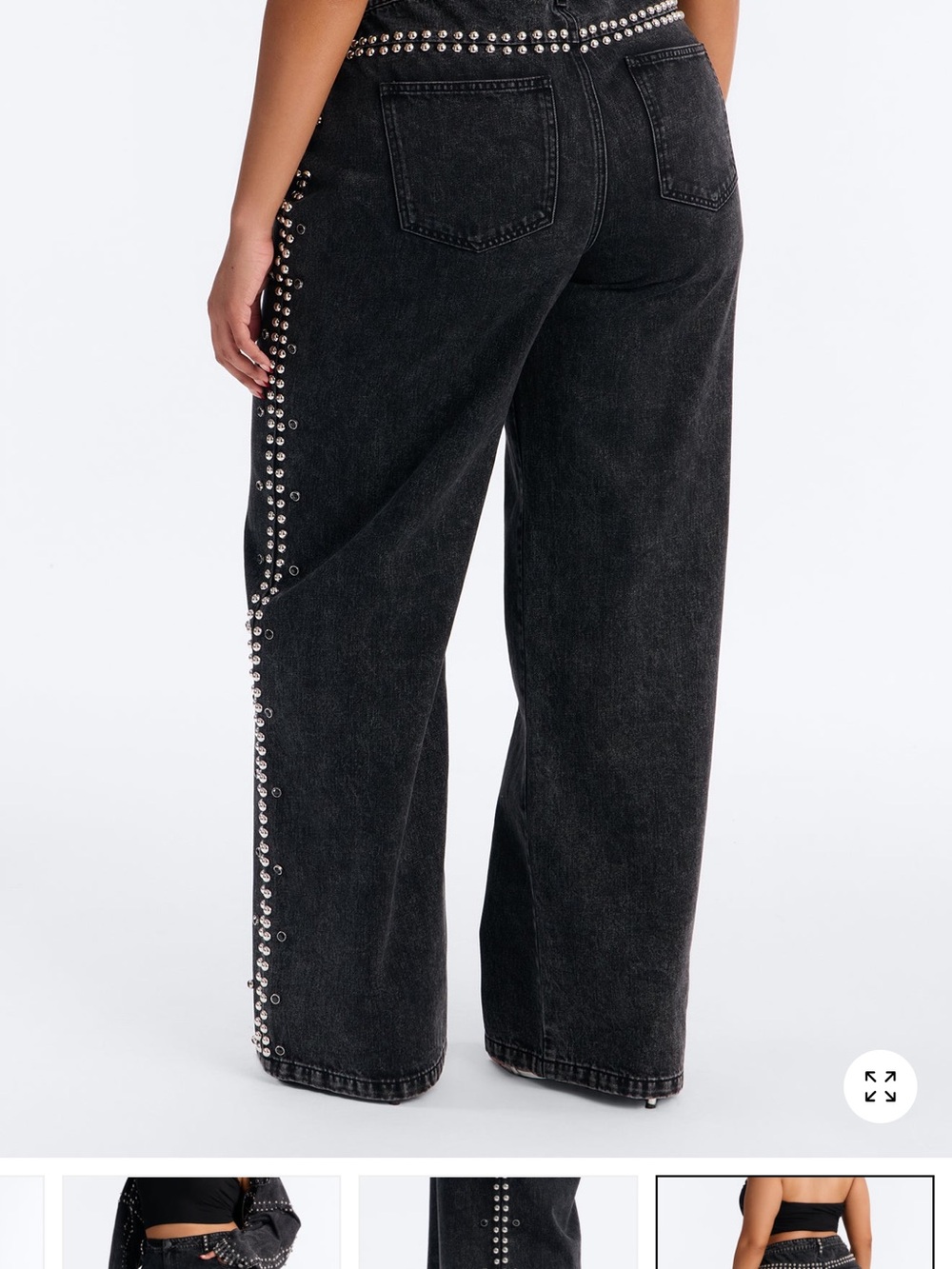 Fashion Nova Black Wide Leg Jeans with Silver Stud Trim - Picture 7 of 7